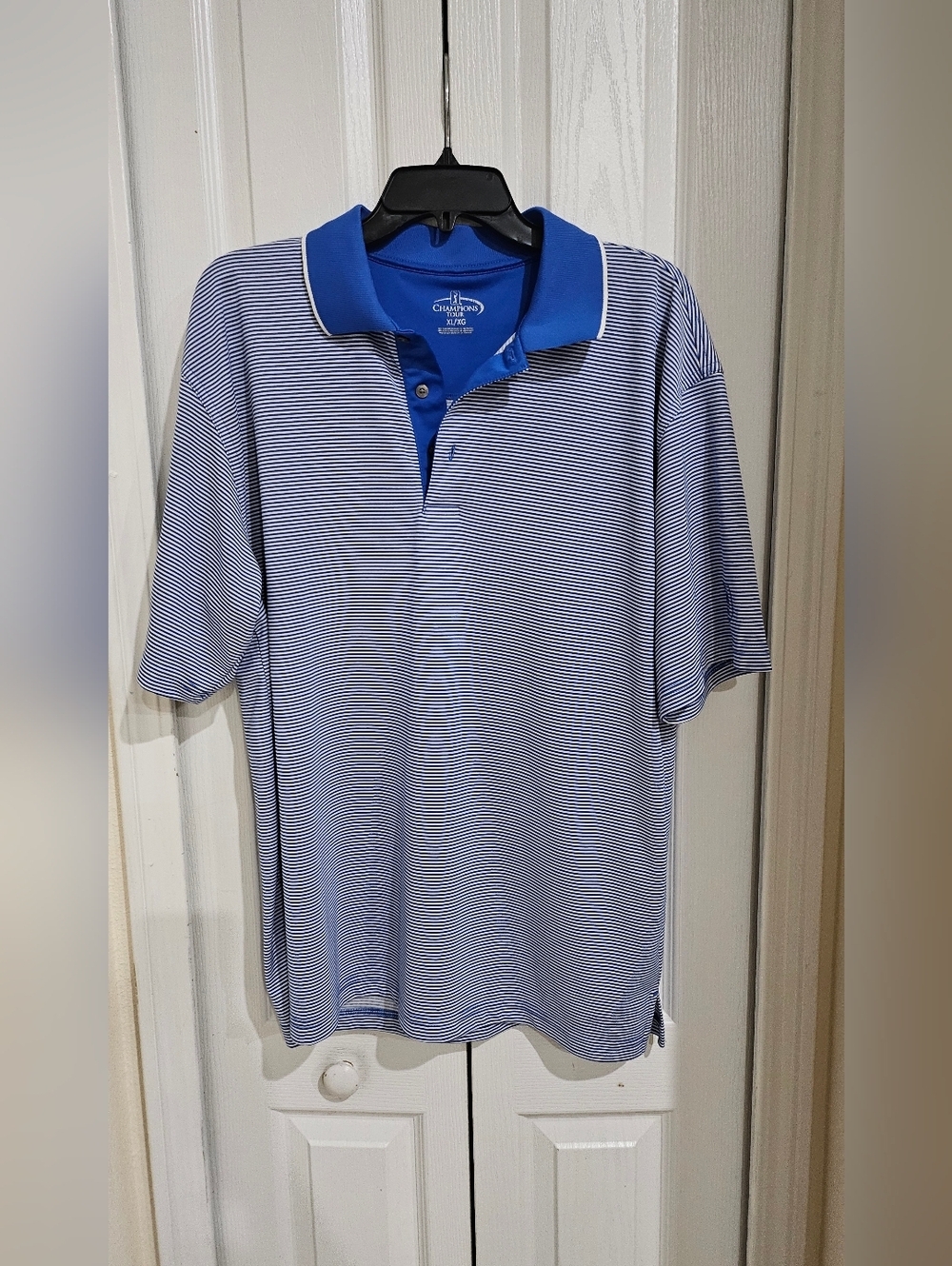 Champions Tour Golf Polo Shirt Mens XL Blue Striped Performance Short Sleeve . - Picture 2 of 9